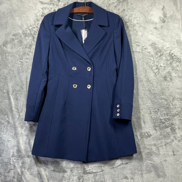 NWT White House Black Market Peacoat Womens Medium Navy Double Breasted Femme - Picture 2 of 10